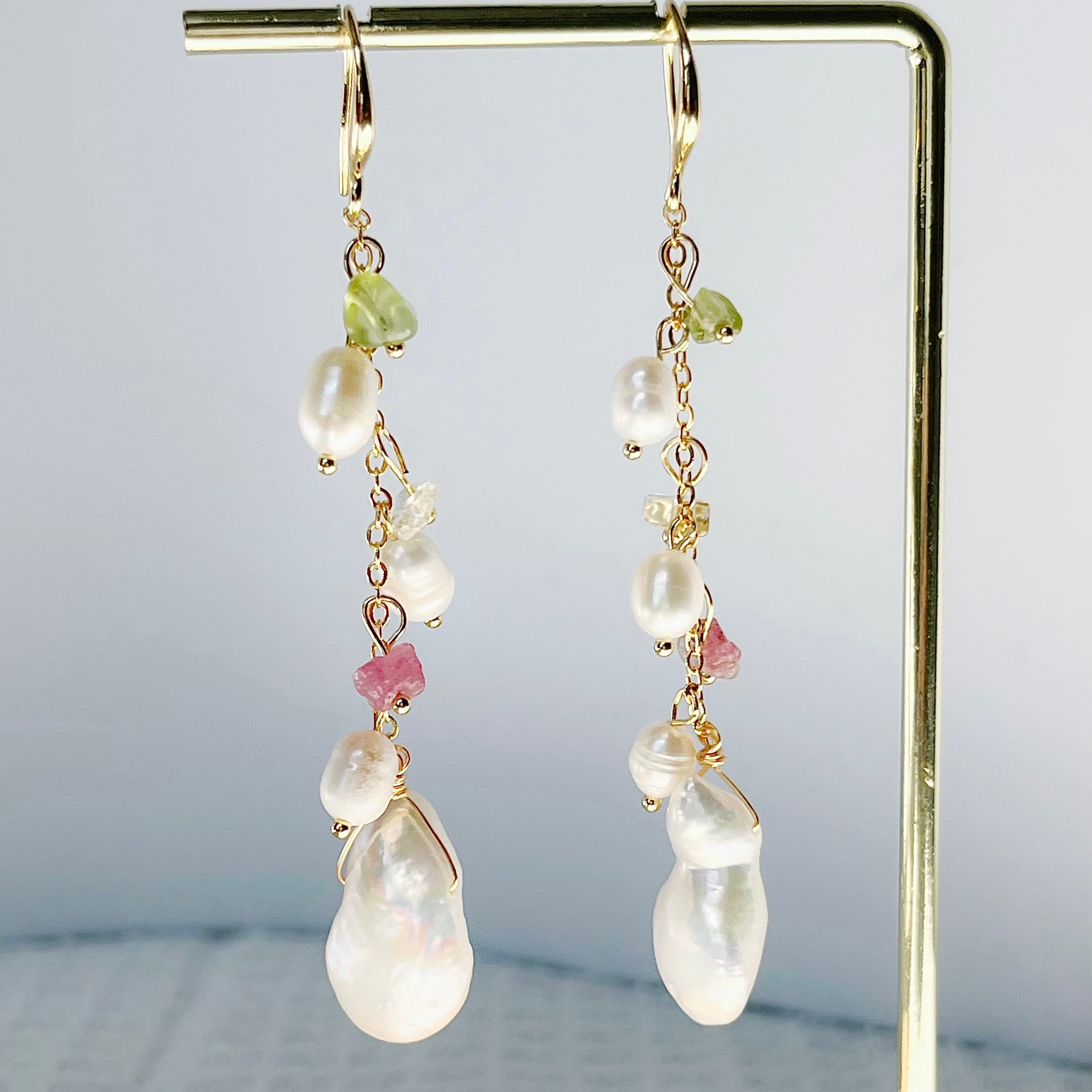 Tourmaline Wire Wrapped Freshwater Pearl Earrings online